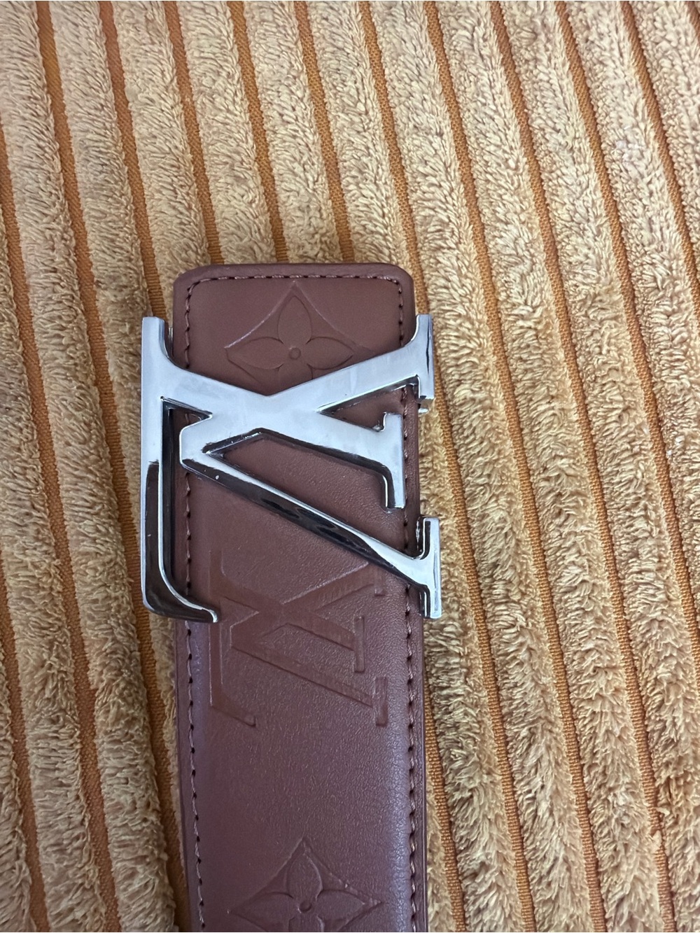 Louis Vuitton Brown Leather Belt with Silver LV Buckle